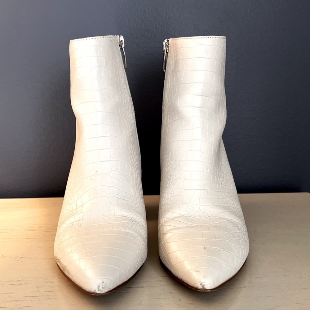 Steve Madden White Croc-Texture Ankle Booties